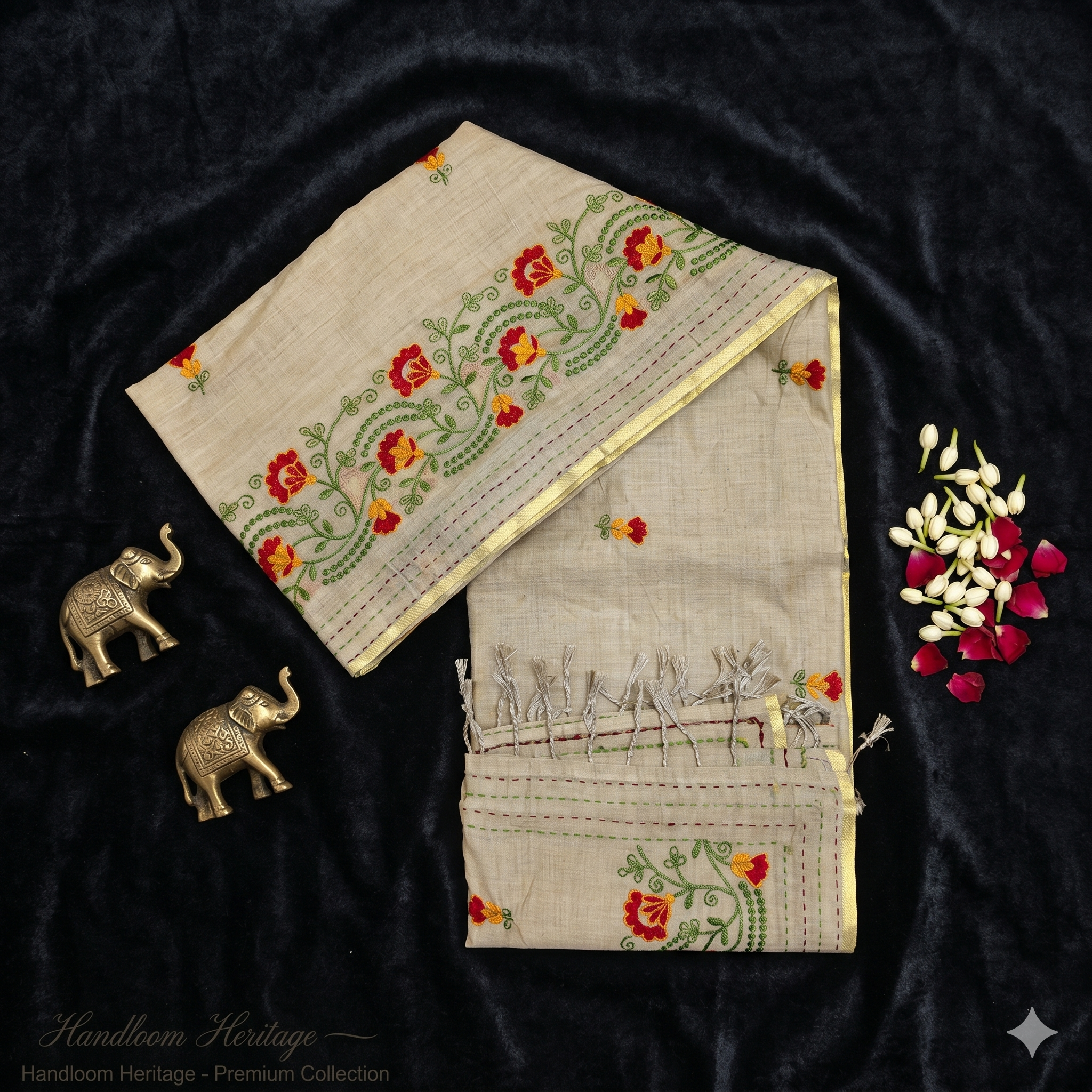 CHENDERI COTTON THREAD WORK SAREE - Image 5